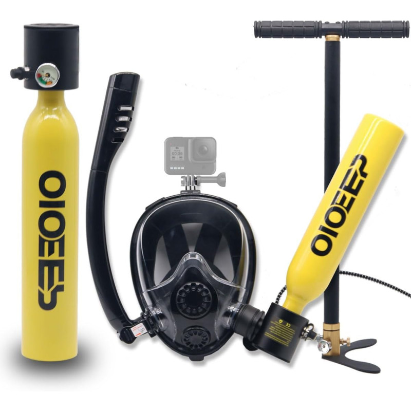 Mini tanque de buceo con submáscara | Con tanque de buceo recargable