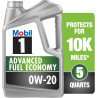 Aceite de motor totalmente sintético Mobil 1 Advanced Fuel Economy 0W-20, 5 cuartos de galón