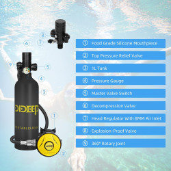 DIDEEP X4000Pro Buceo Tanque de 1L | Tanque pulmonar ligero y portatil