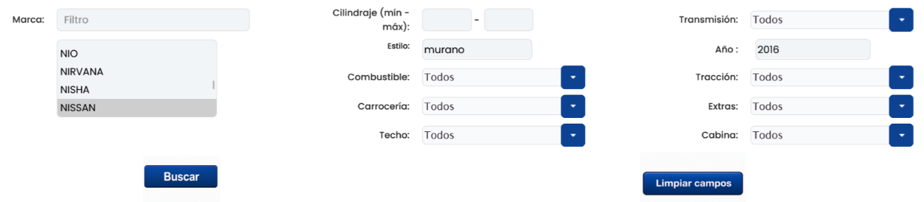 Formulario de características del vehículo en AutoHacienda